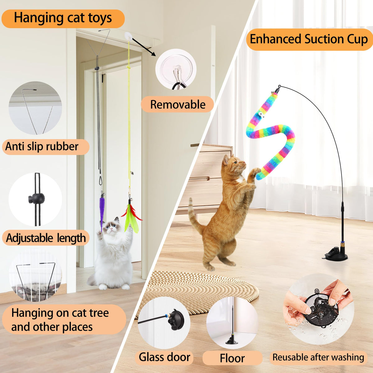 Interactive cat wand toy with fishing pole