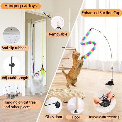 Interactive cat wand toy with fishing pole