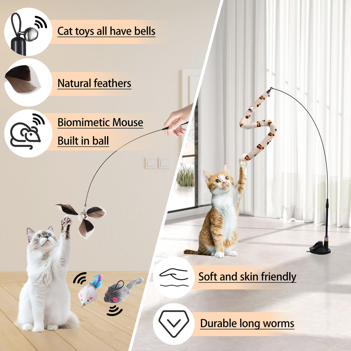 Interactive cat wand toy hanging door attachment