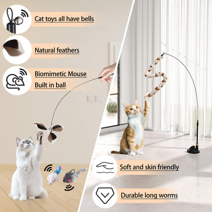 Interactive cat wand toy hanging door attachment